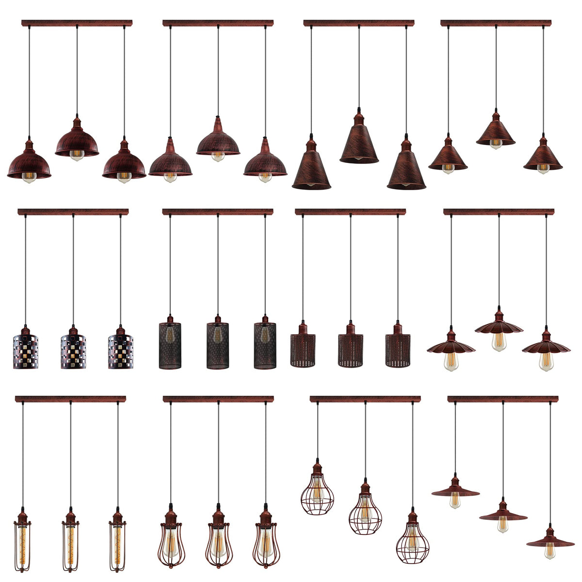 3 Way Pendant Light Triangle Metal Wire Cage~4059