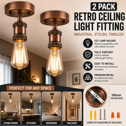 2 Pack Vintage Fully Earth Ceiling Light Flush Mount E27 Lamp~4083