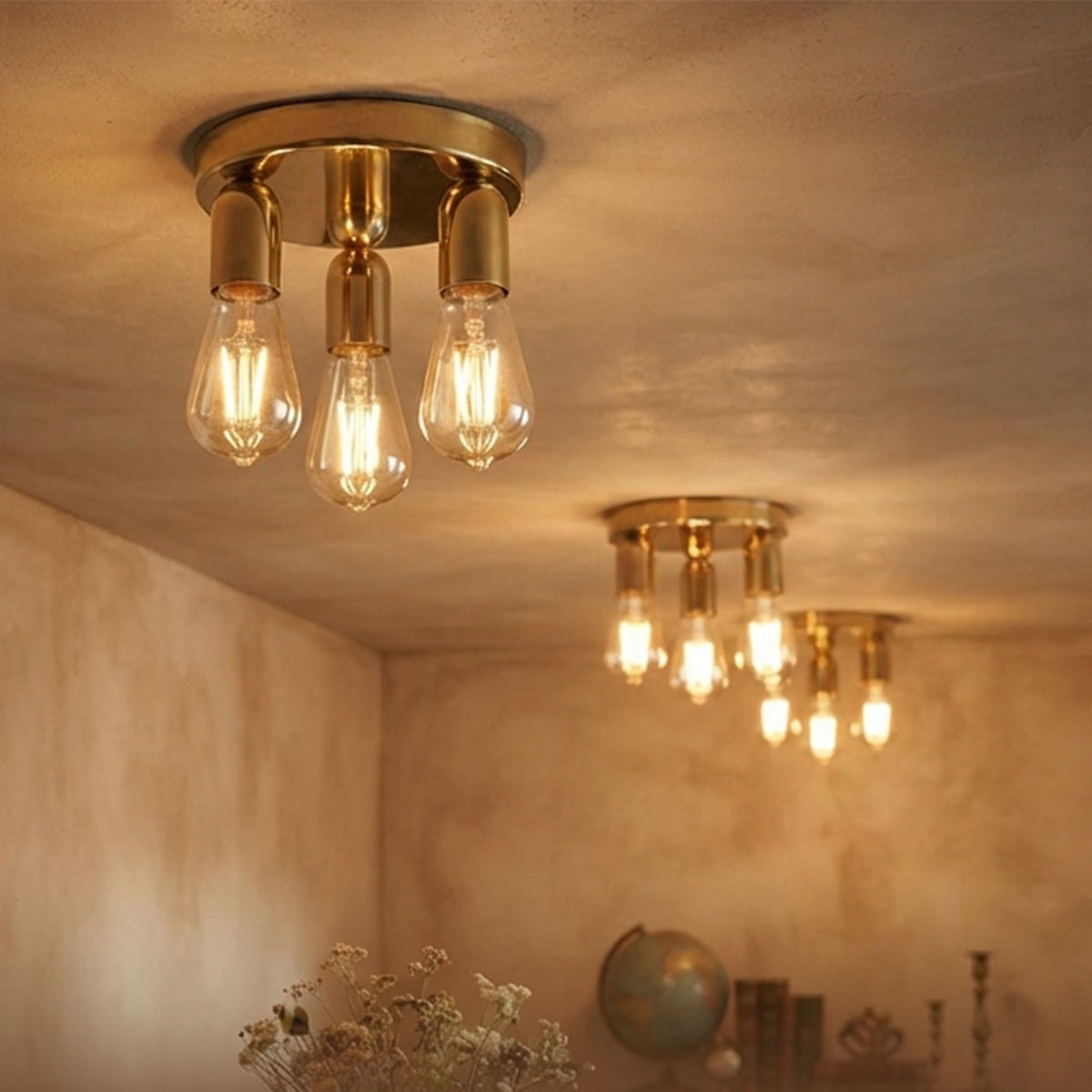 Metal 3 way ceiling light E27 lampholder