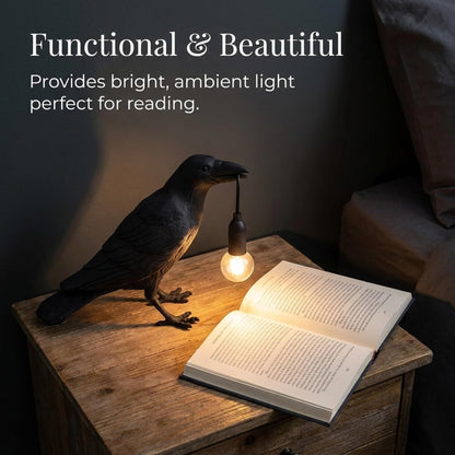 Black Raven Table Lamp – Resin Crow Lamp with Bulb~4044