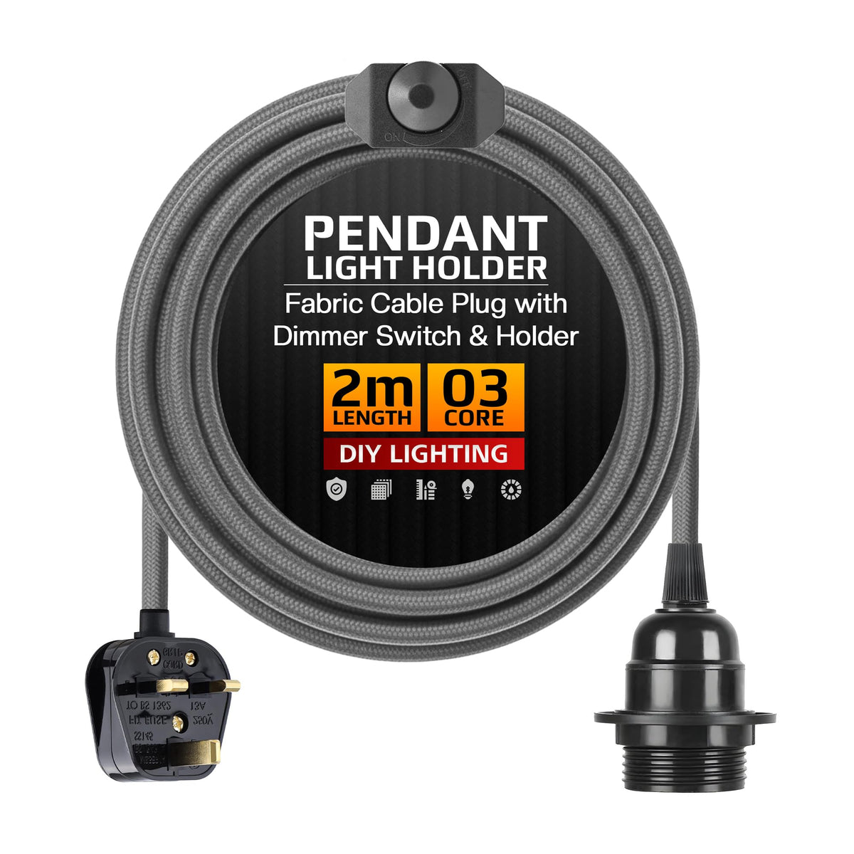 Plug in Pendant Light E27 2m Dimmer Switch Cable~4142