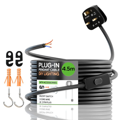 Plug in Pendant Light 2m/4.5m Cable E27 Lamp Holder~4119