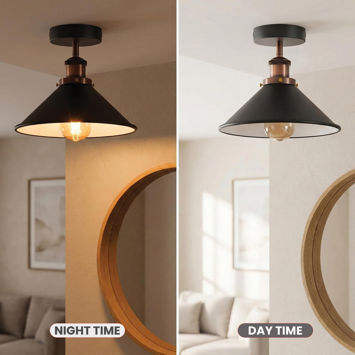 black metal cone ceiling light