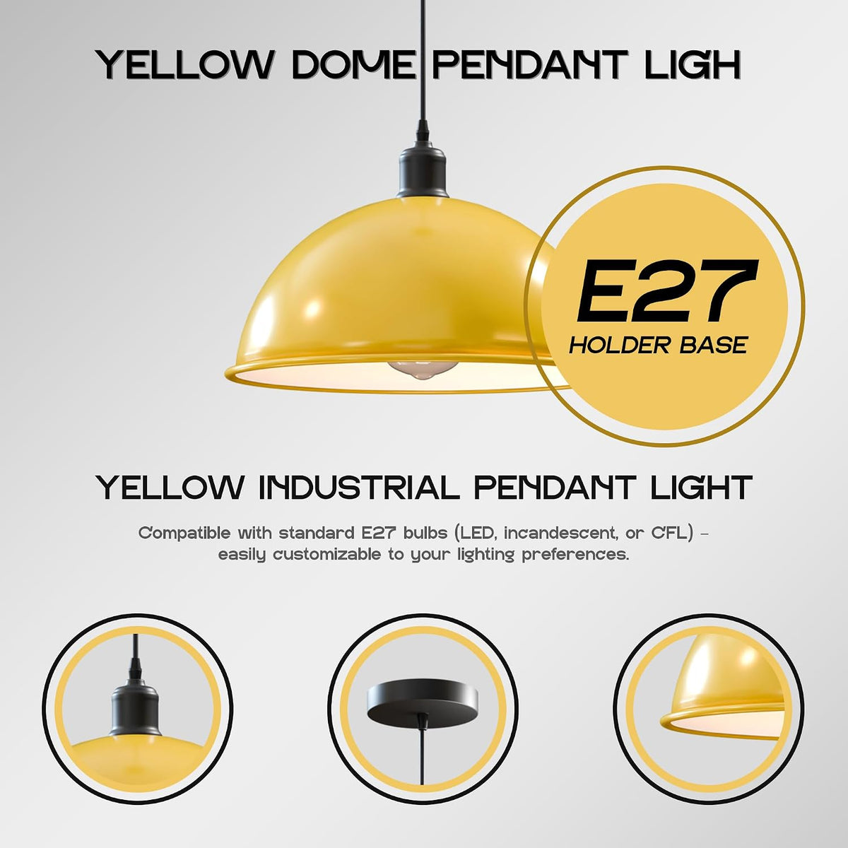 Vintage Large Industrial E27 Pendant Metal Ceiling Light Dome Shade ~3556