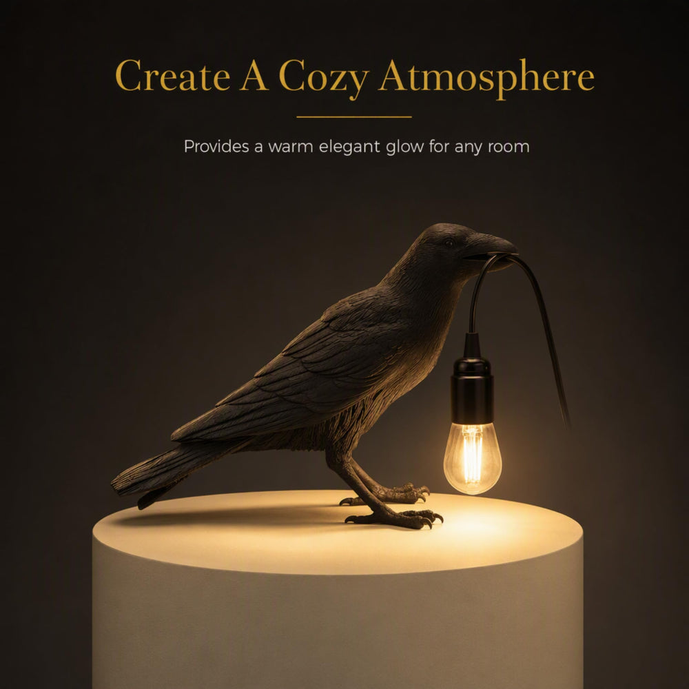 Resin crow bird lamp in black finish