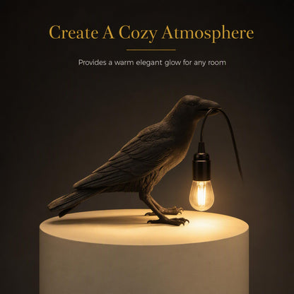 Resin crow bird lamp in black finish