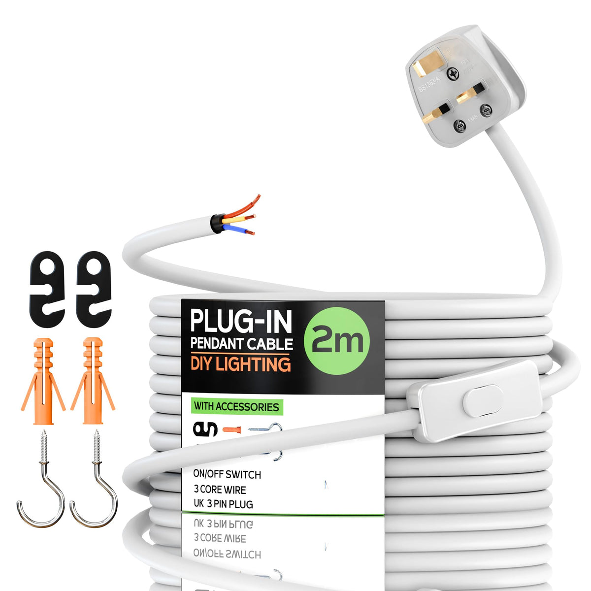 Plug in Pendant Light 2m/4.5m Cable E27 Lamp Holder~4119