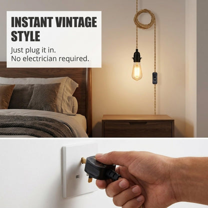 Hemp Rope Light Plug in Pendant Lighting with Bulb~4118