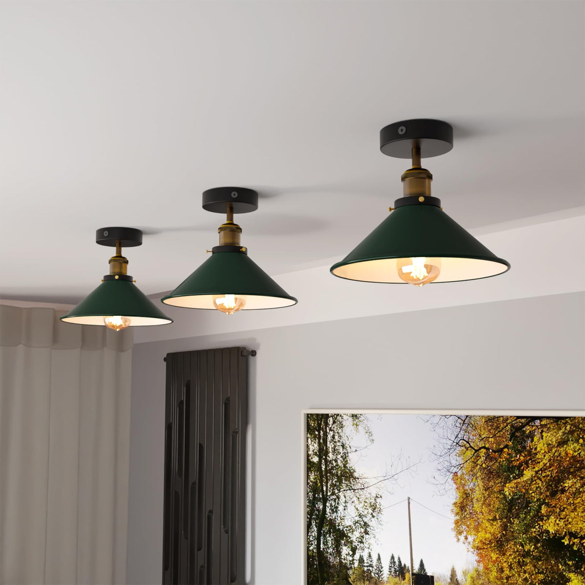 22cm Cone Ceiling Light E27 Semi Flush 2 Pack ~4099