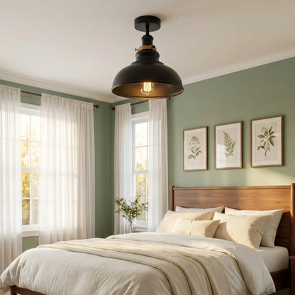 Curvy Metal Shade Ceiling Light, Semi Flush Mount Fixture, E26 Black Holder