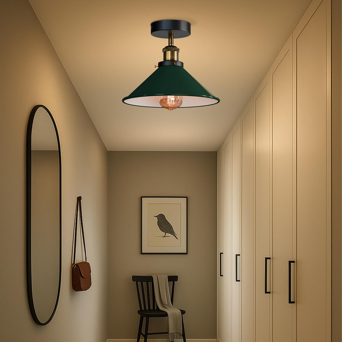 Cone Semi Flush Ceiling Light 22cm E27 with Bulb ~4110