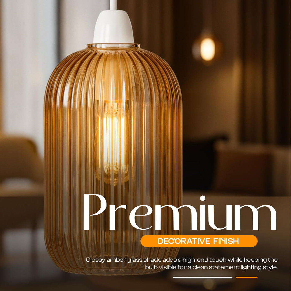 Amber Glass Lamp Shade Pendant Light Replacement~4081