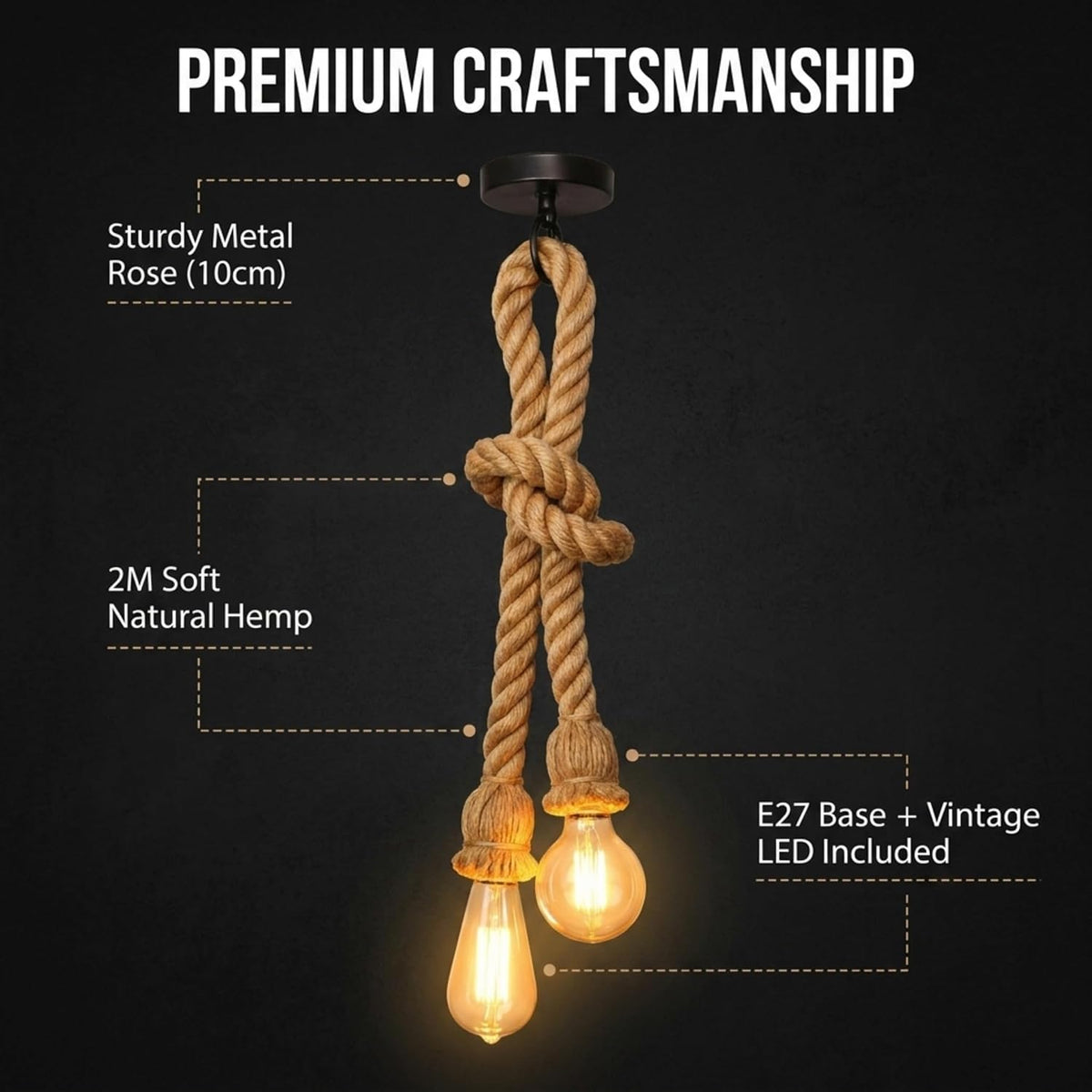 2 Head Rope Spider Light, Gold Rope Ceiling Light~4135