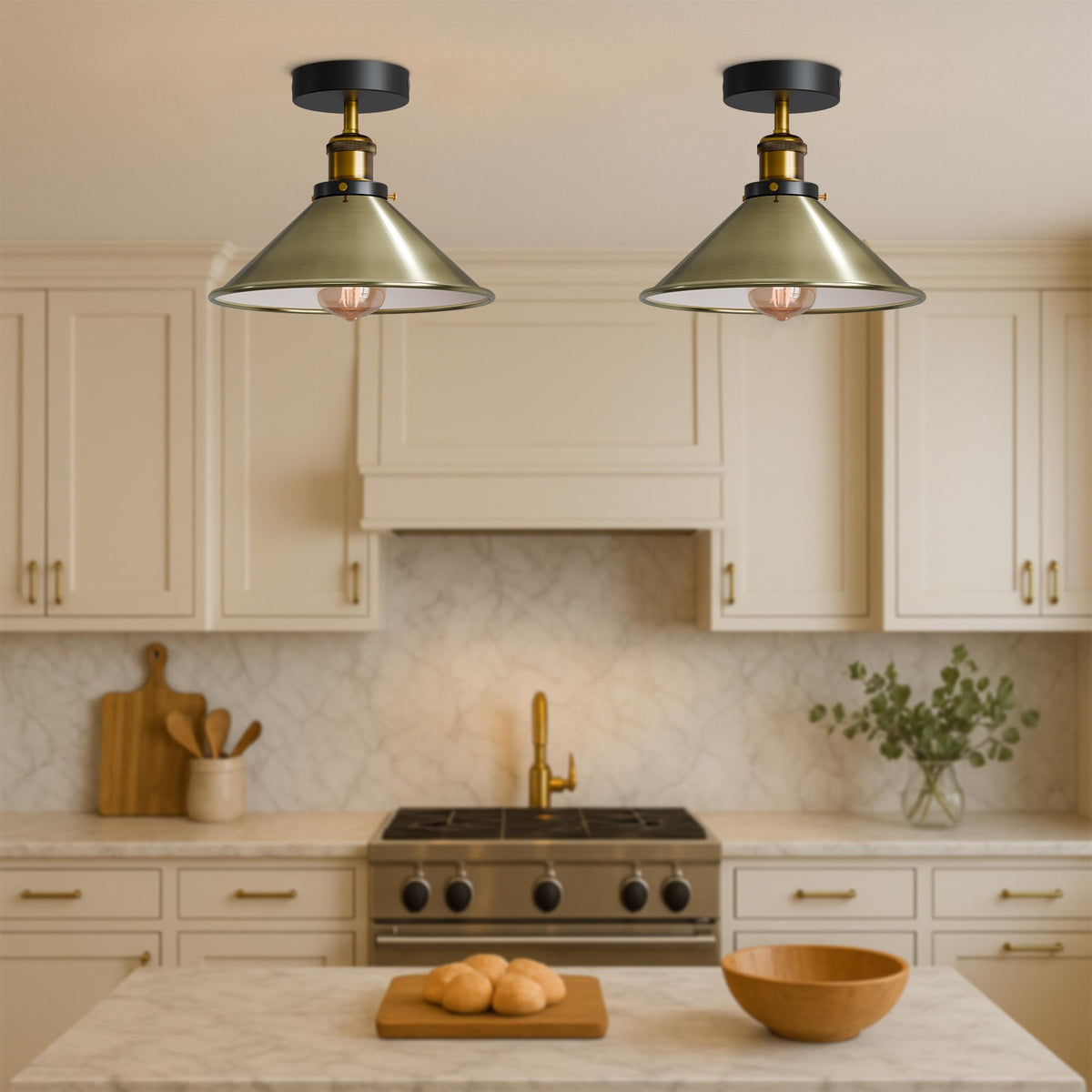 2 Pack 22cm Cone Ceiling Light E27 Semi Flush ~4106