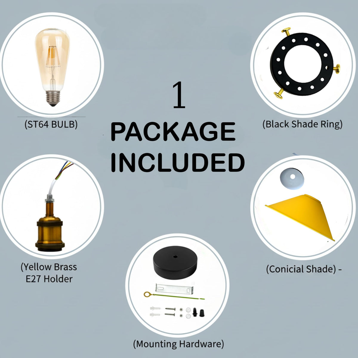 Semi Flush Ceiling Light 22cm Cone Shade E27 with Bulb ~4126