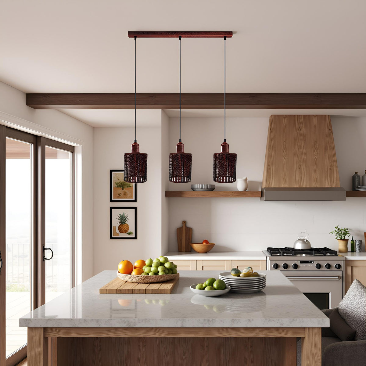 3 Way Pendant Light Triangle Metal Wire Cage~4059