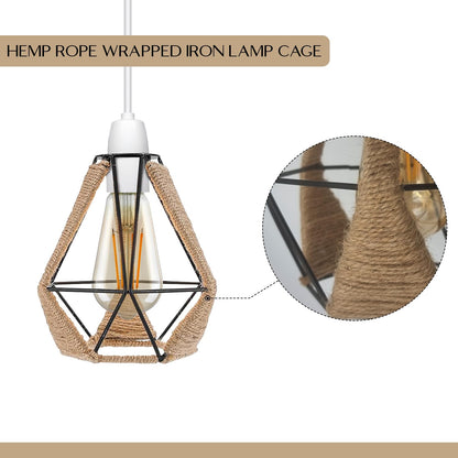 Vintage Hemp Rope  Wire Cage Ceiling Lampshade~4071