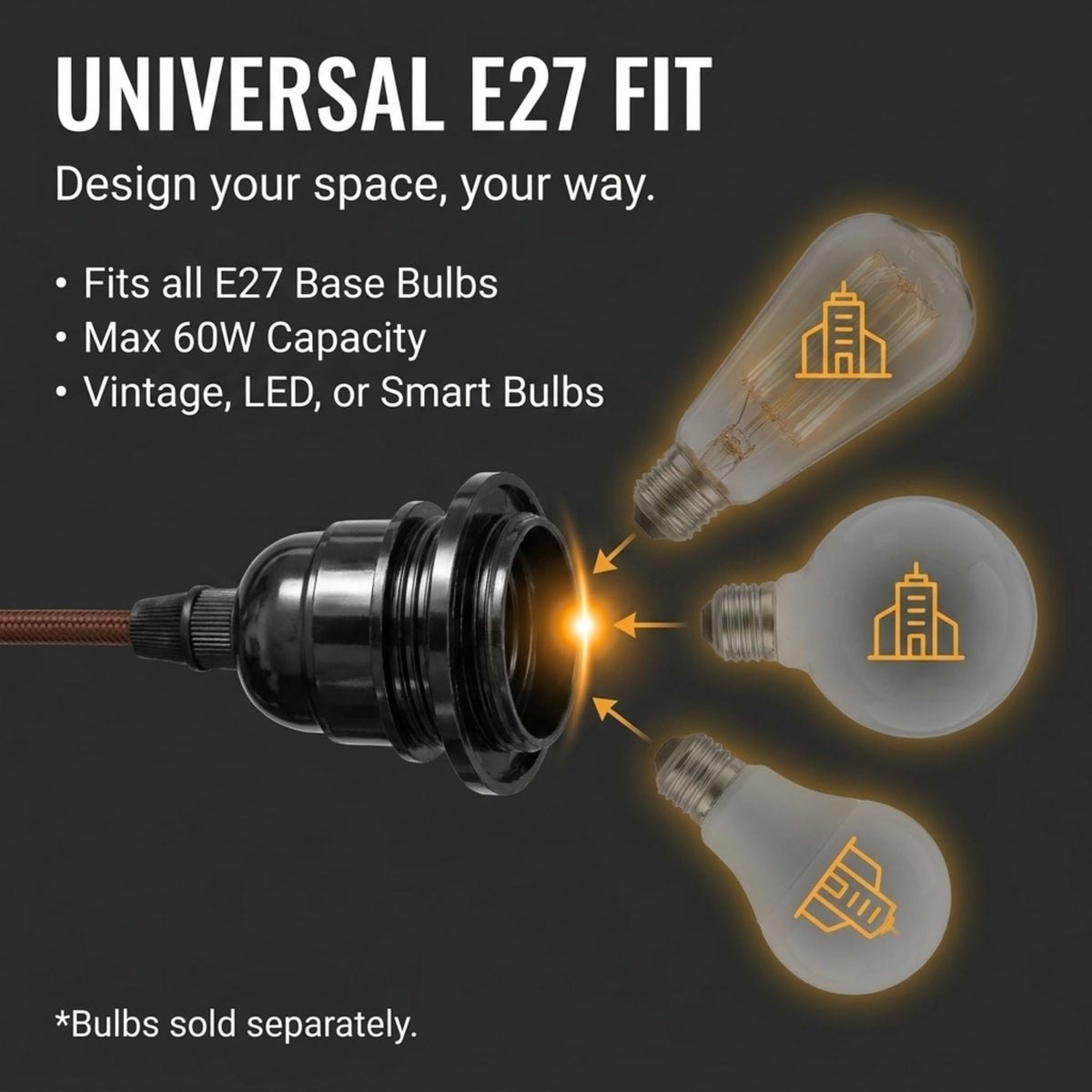 2m Plug in Pendant Light Fabric Cable  E27 Socket~4101