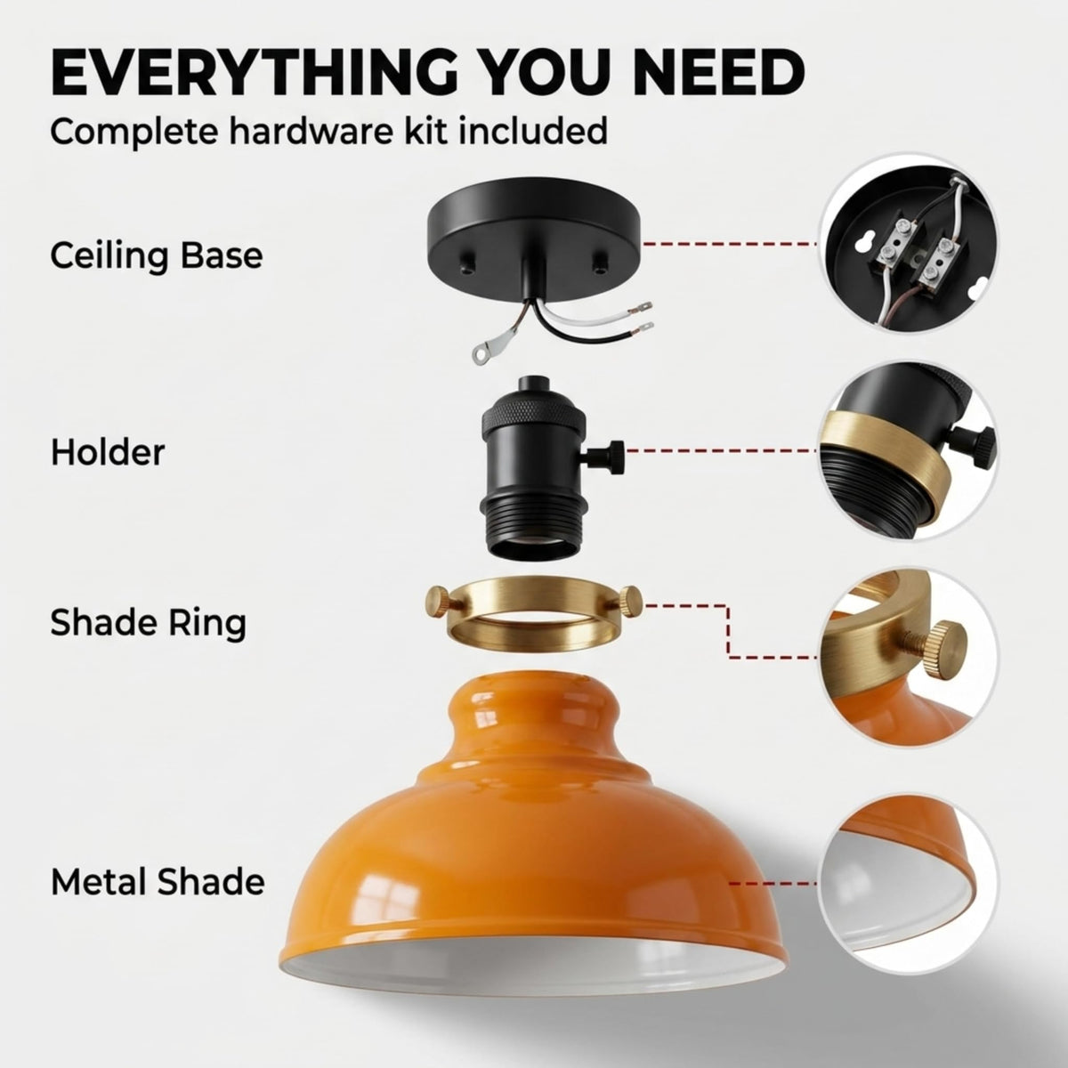 Curvy Metal Shade Ceiling Light, Semi Flush Mount Fixture, E26 Black Holder