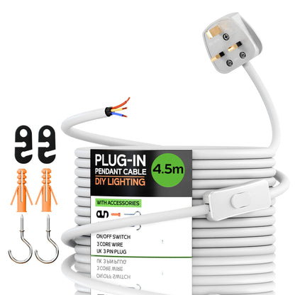 Plug in Pendant Light 2m/4.5m Cable E27 Lamp Holder~4119