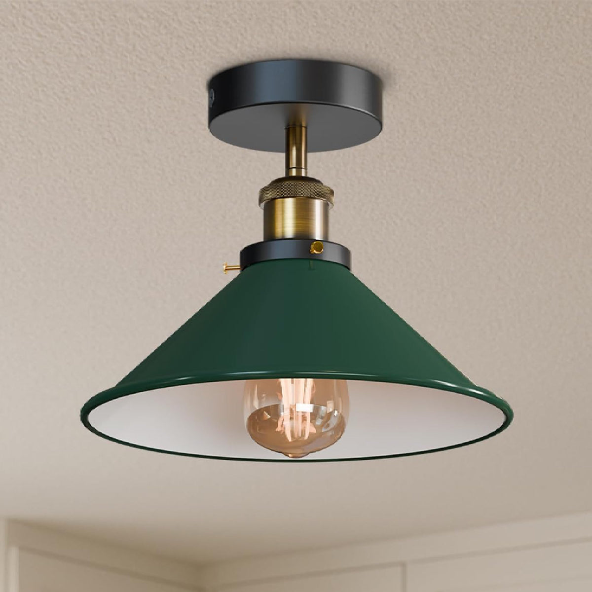 Cone Semi Flush Ceiling Light 22cm E27 with Bulb ~4110