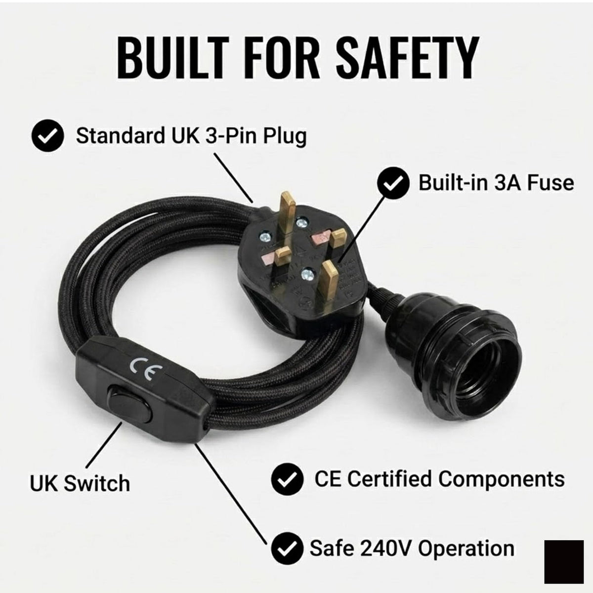 2m Plug in Pendant Light Fabric Cable  E27 Socket~4101