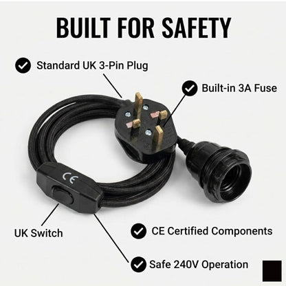 2m Plug in Pendant Light Fabric Cable  E27 Socket~4101