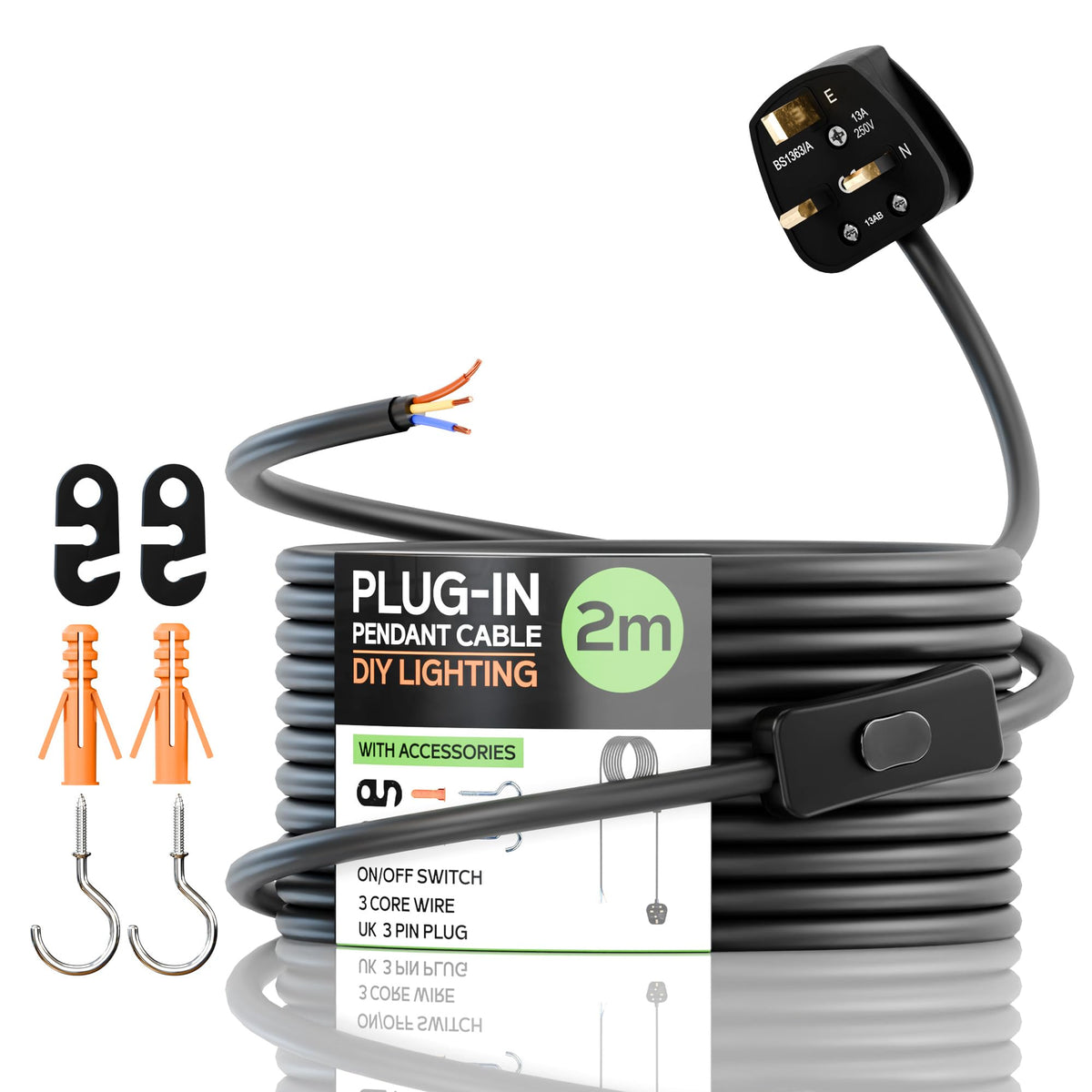 Plug in Pendant Light 2m/4.5m Cable E27 Lamp Holder~4119