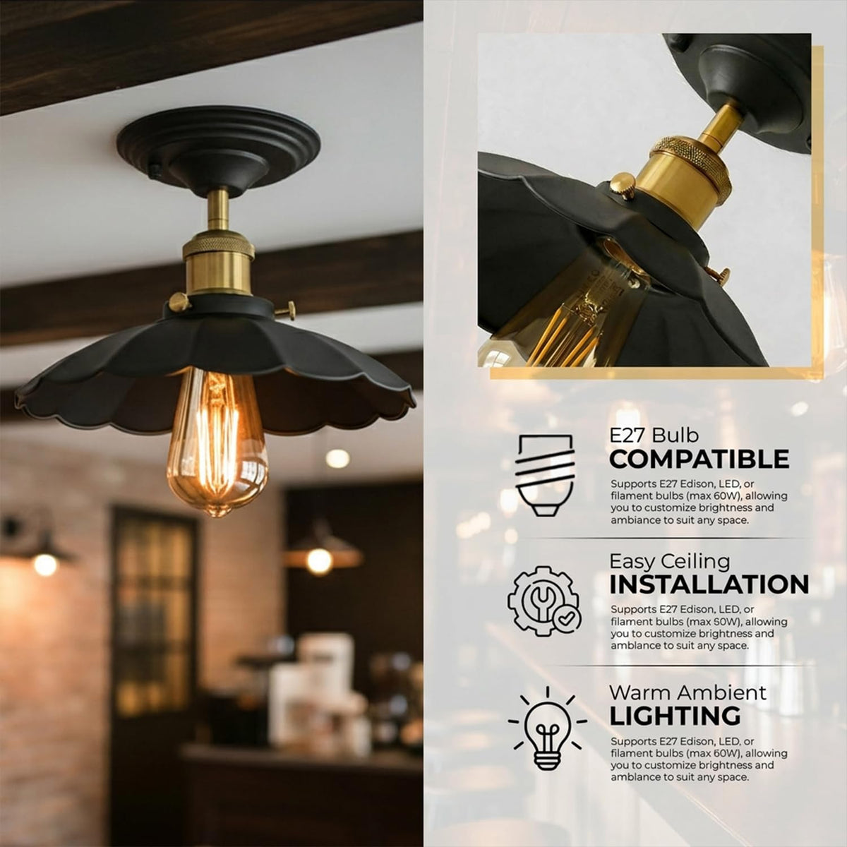 Industrial Semi Flush Mount E27 Ceiling mount Fitting~4039