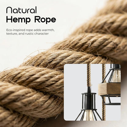 3Head Metal Pendant Light Fitting Hemp Rope E27 Ceiling Lamp ~3737