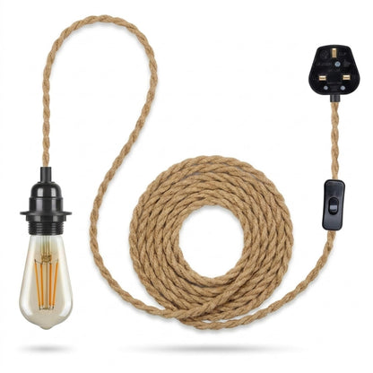 Hemp Rope Light Plug in Pendant Lighting with Bulb~4118