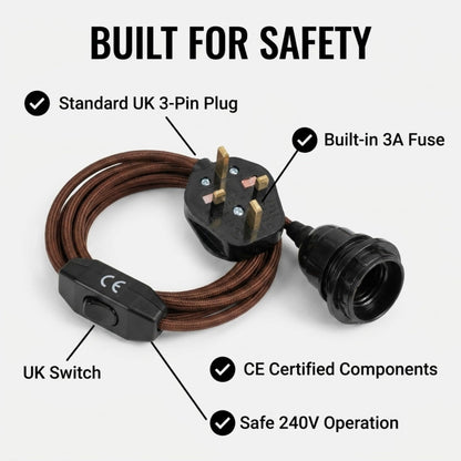 2m Plug in Pendant Light Fabric Cable  E27 Socket~4101