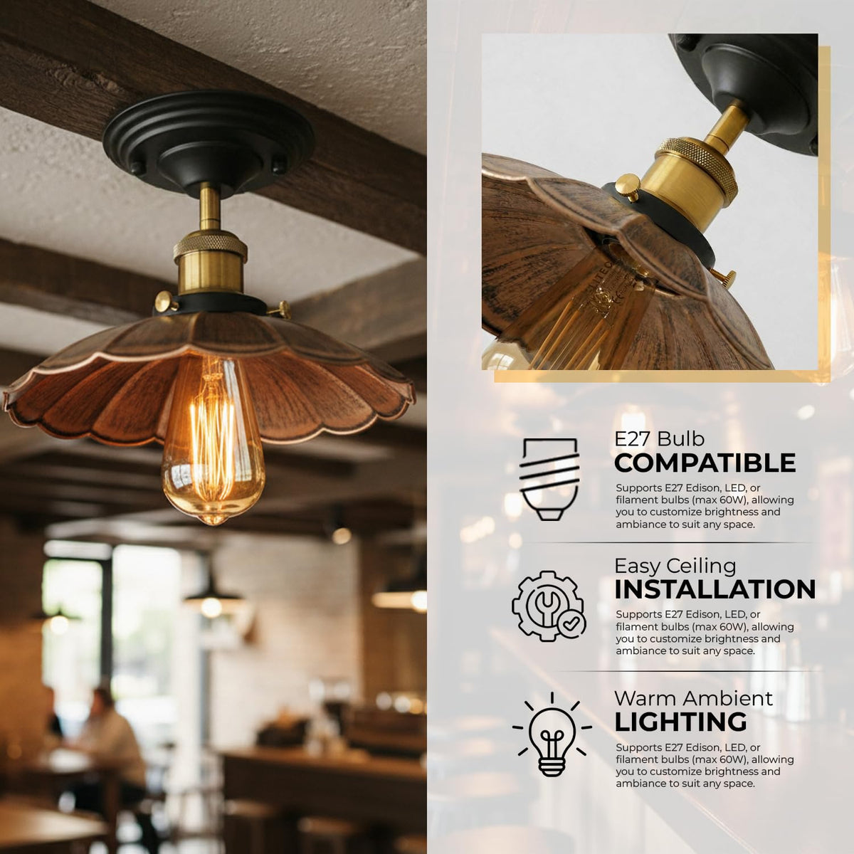 22cm umbrella Lampshade Pendant Lighting for Farmhouse Porch Kitchen Bathroom~4077