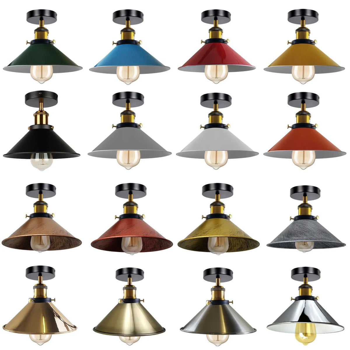 22cm Cone Semi Flush Ceiling Light E27 with Bulb ~4097