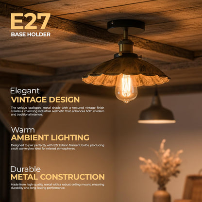 Industrial Semi Flush Light E27 Ceiling Lamp Fixture~4124