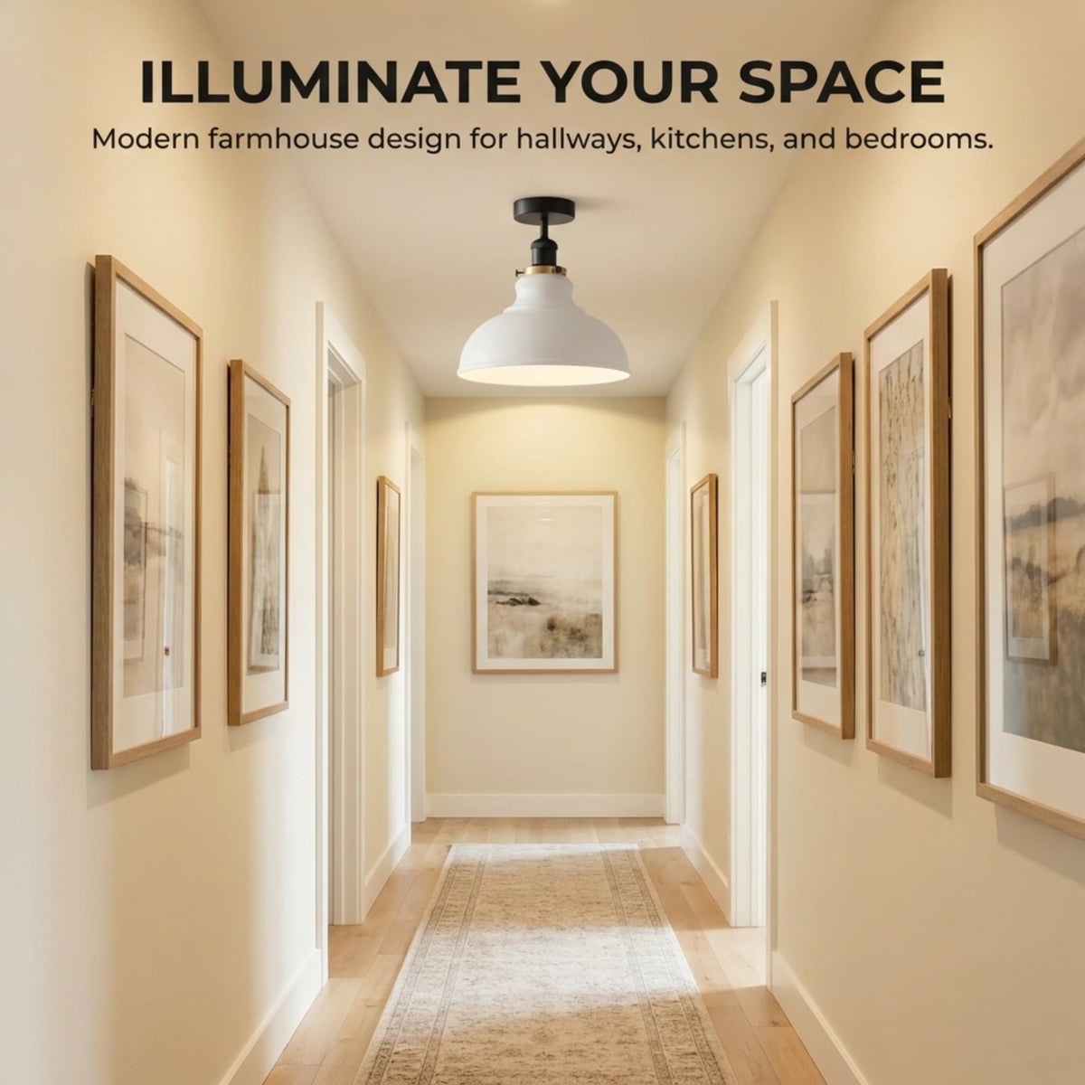 Curvy Metal Shade Ceiling Light, Semi Flush Mount Fixture, E26 Black Holder