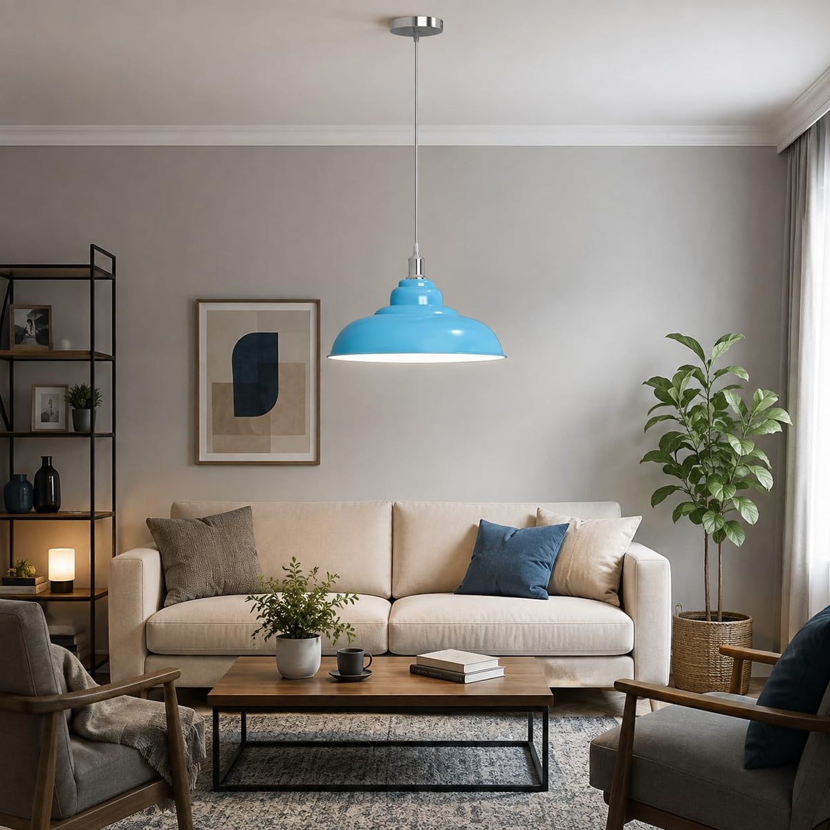 Semi Curvy Pendant Light Retro  E27 32cm Metal Shade~4138