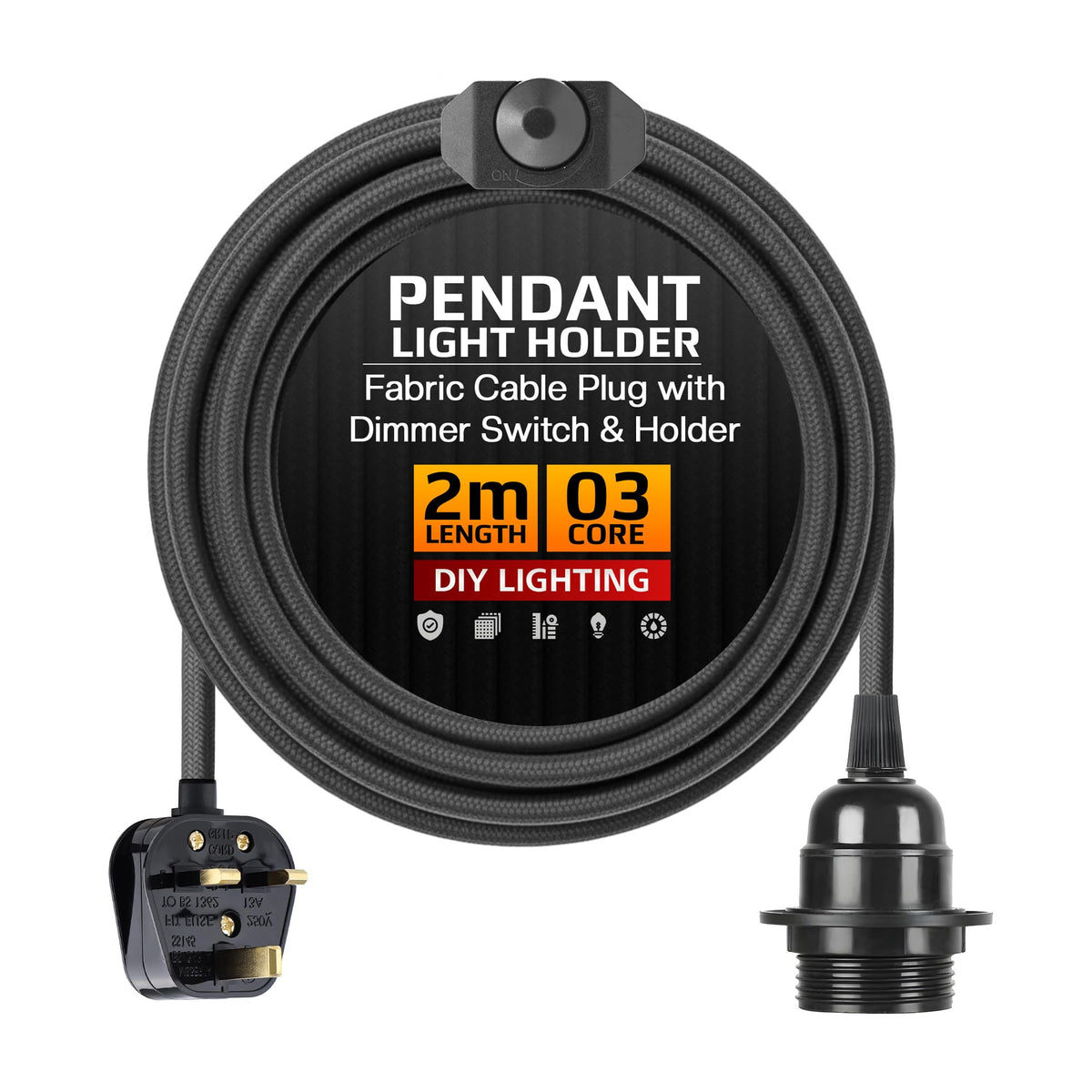 Plug in Pendant Light E27 2m Dimmer Switch Cable~4142