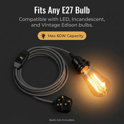 2m Plug in Pendant Light Fabric Cable  E27 Socket~4101