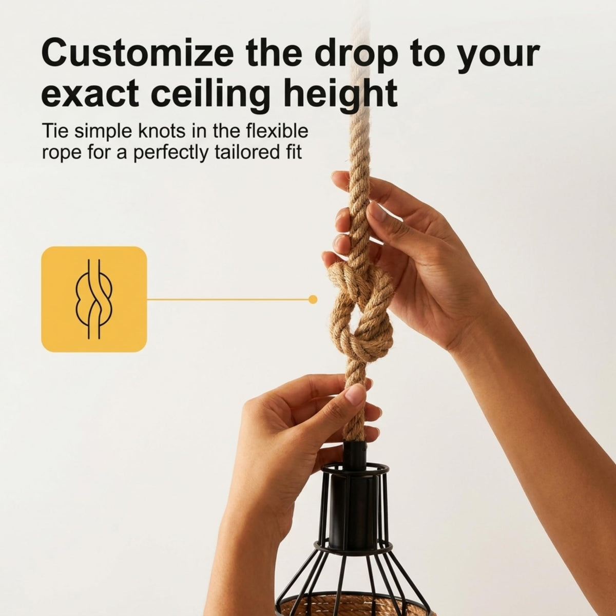 Jute Rope Pendant Light Fitting with Metal Shades~4084