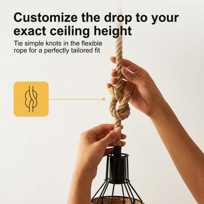 Jute Rope Pendant Light Fitting with Metal Shades~4084