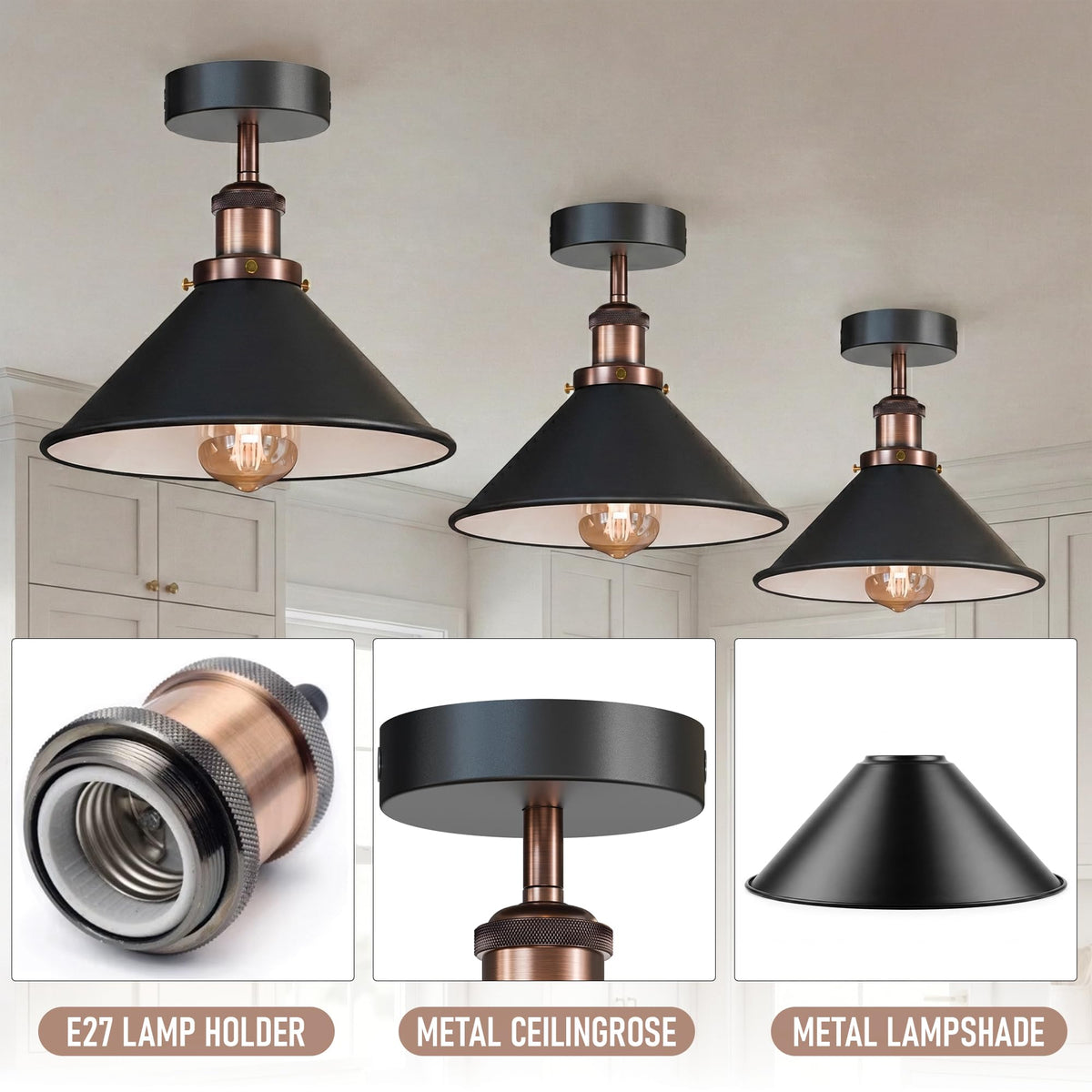 black metal cone ceiling light