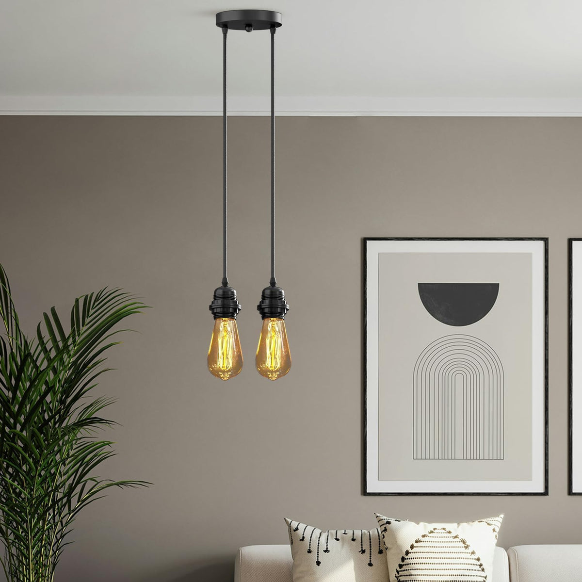 Double E27 Pendant Light 95cm Fabric Cables~4120