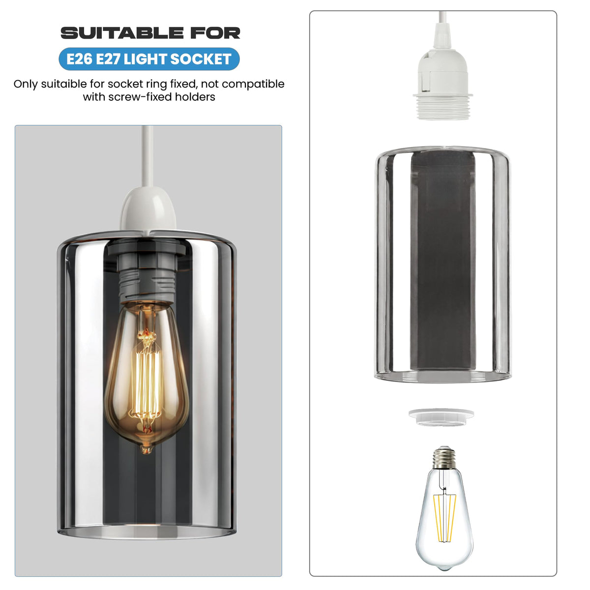 2Pack Glass Lamp Shade E27 Easy Fit Ceiling Pendant~4111