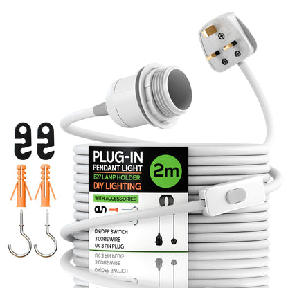 Plug in Pendant Light 2m/4.5m Cable E27 Lamp Holder~4119