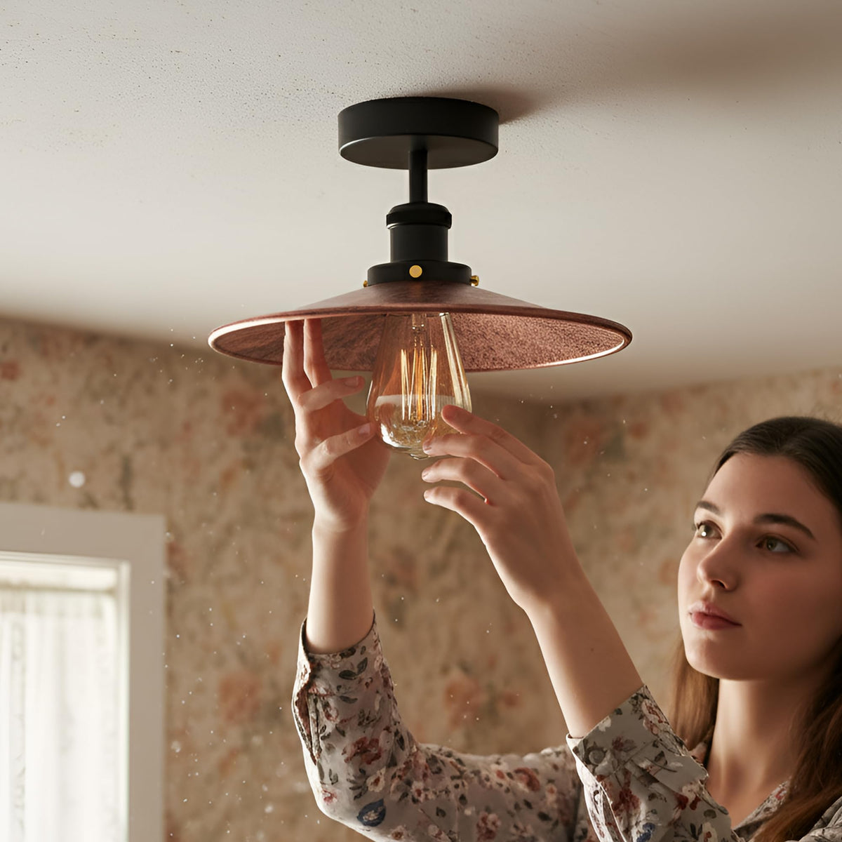 Industrial E27 Semi Flush Mount Ceiling Light~4041