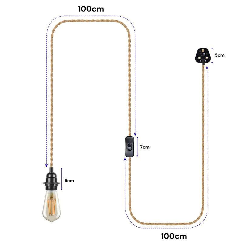 Industrial Hanging Adjustable Hemp Rope Switch Plug Pendant Light~3447
