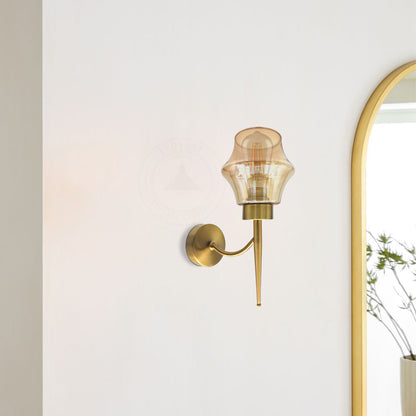  Modern Wall Light with Amber Glass Wall Sconce, Copper Plated Finish – Perfect Lighting for Living Room, Bedside Reading, Corridor, Stairs, Office& Bar- Application image