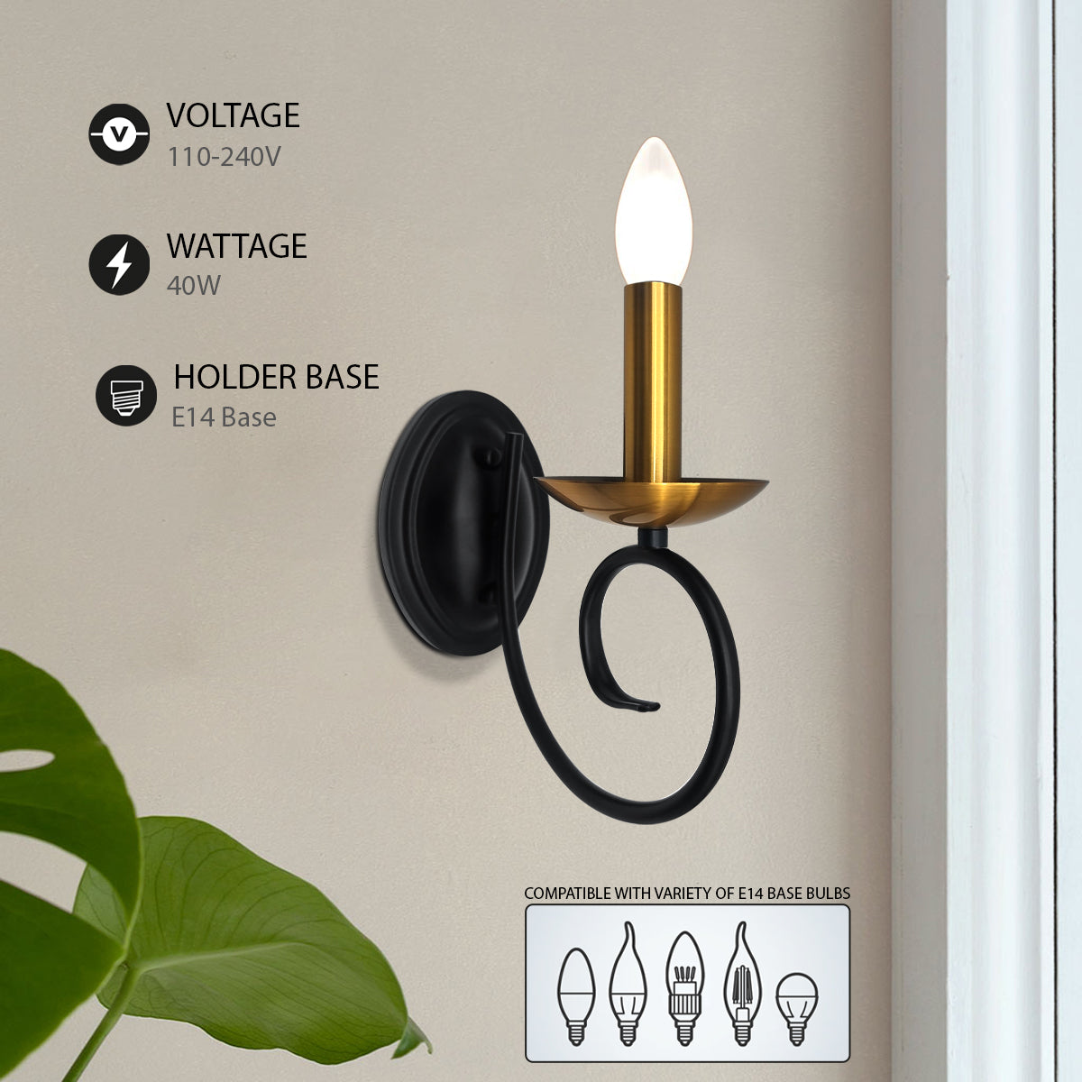 vintage candle holder- lamp shade black sconces lights for walls- Detail image