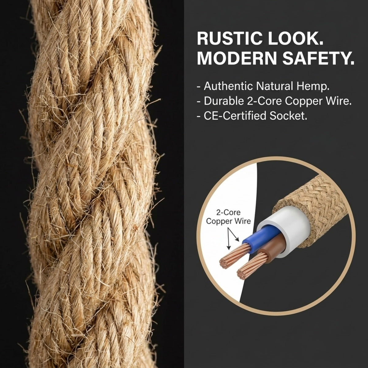 Hemp Rope Light Plug in Pendant Lighting with Bulb~4118